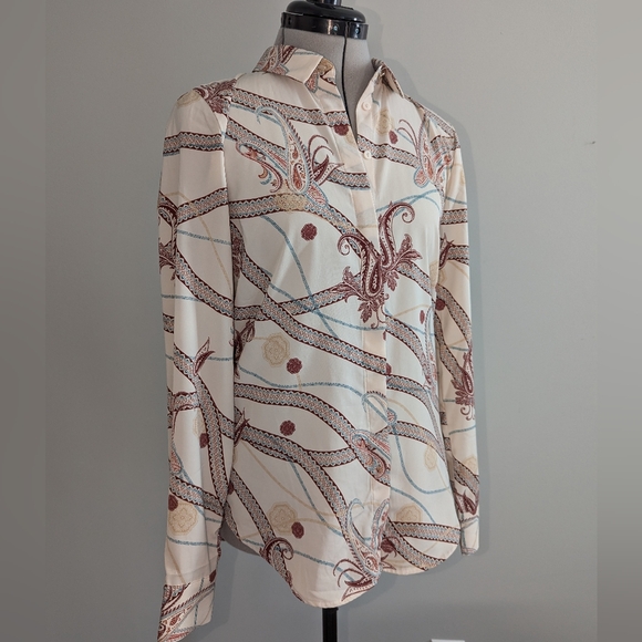 Vintage Inspired H&M Button Down Blouse SMALL Size 2 Paisley Chain Medallion - Picture 2 of 8